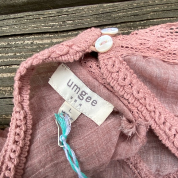 Umgee mauve pink lace tunic blouse sz large NWT trumpet sleeve w/ open back - Picture 13 of 14